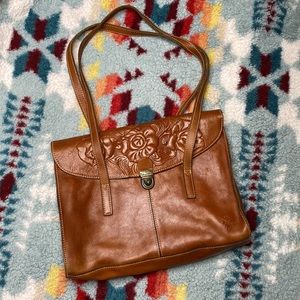 Patricia Nash Stintino brown leather tooled bag